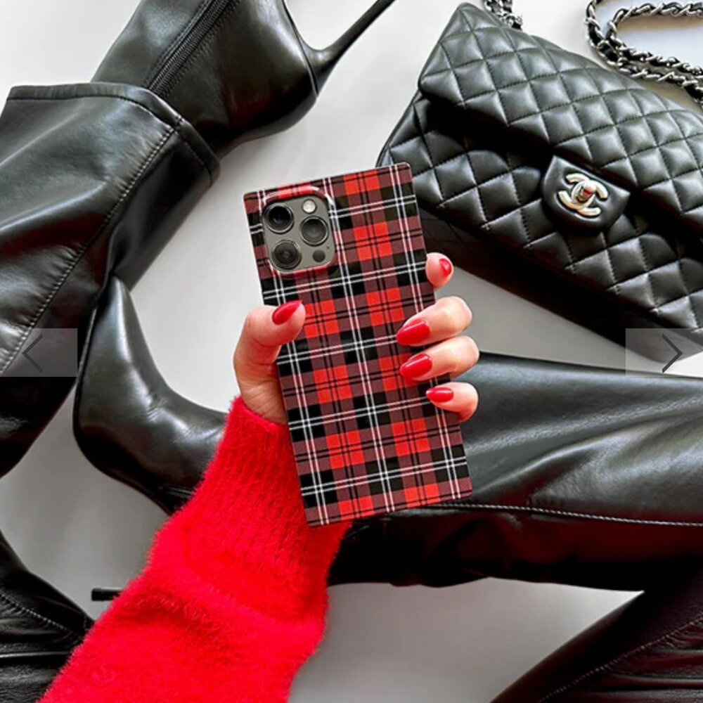 Flaunt Red Plaid Holiday iPhone Case 14 Pro Max MagSafe